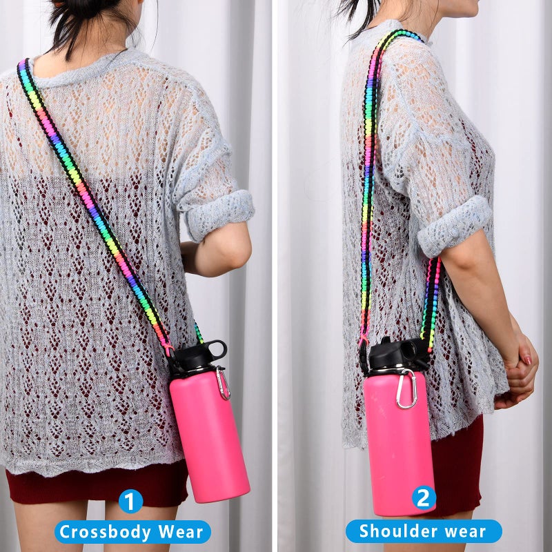Wongeto Paracord Handle Carrier Holder with Shoulder Strap,Compatible with Hydro Flask Wide Mouth Water Bottles 12oz - 64 oz Water Bottle for Walking Hiking Camping (Rainbow) - Image 5